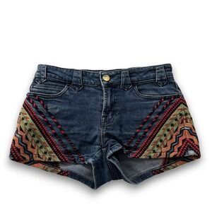 BDG Women Embroidered Denim Shorts Dark Wash Southwestern Boho Size 25